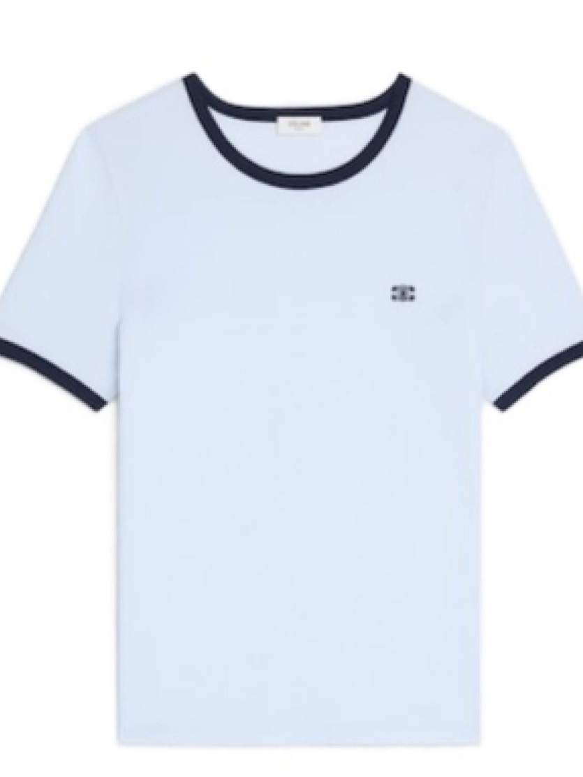 Celine Light Blue Tee With Navy Contrast Trim